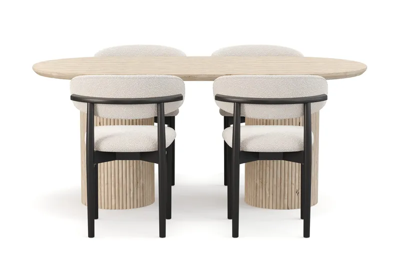 Uppveda Ruokapöytä travertiinin näköinen 4 Jaiveer ruokatuolilla - Beige - Huonekalut - Pöytä & ruokailuryhmä - Ruokailuryhmä