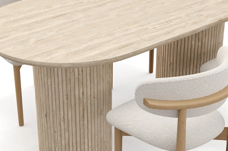 Uppveda Ruokapöytä travertiinin näköinen 4 Jaiveer ruokatuolilla - Beige - Huonekalut - Pöytä & ruokailuryhmä - Ruokailuryhmä