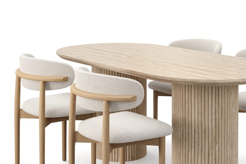 Uppveda Ruokapöytä travertiinin näköinen 4 Jaiveer ruokatuolilla - Beige - Huonekalut - Pöytä & ruokailuryhmä - Ruokailuryhmä