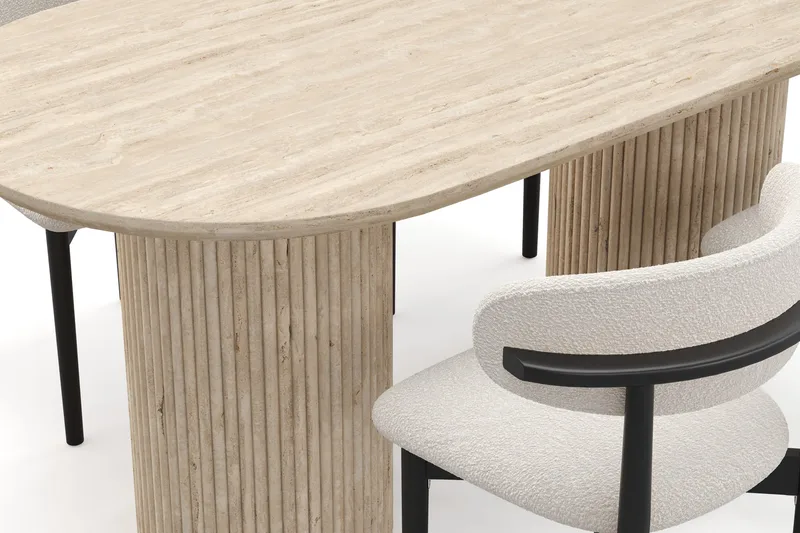 Uppveda Ruokapöytä travertiinin näköinen 4 Jaiveer ruokatuolilla - Beige - Huonekalut - Pöytä & ruokailuryhmä - Ruokailuryhmä