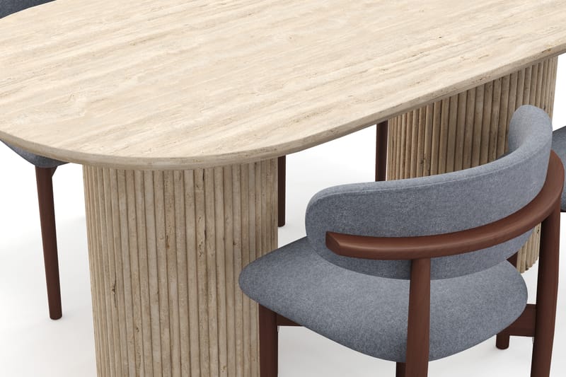 Uppveda Ruokapöytä travertiinin näköinen 4 Jaiveer ruokatuolilla - Beige - Huonekalut - Pöytä & ruokailuryhmä - Ruokailuryhmä