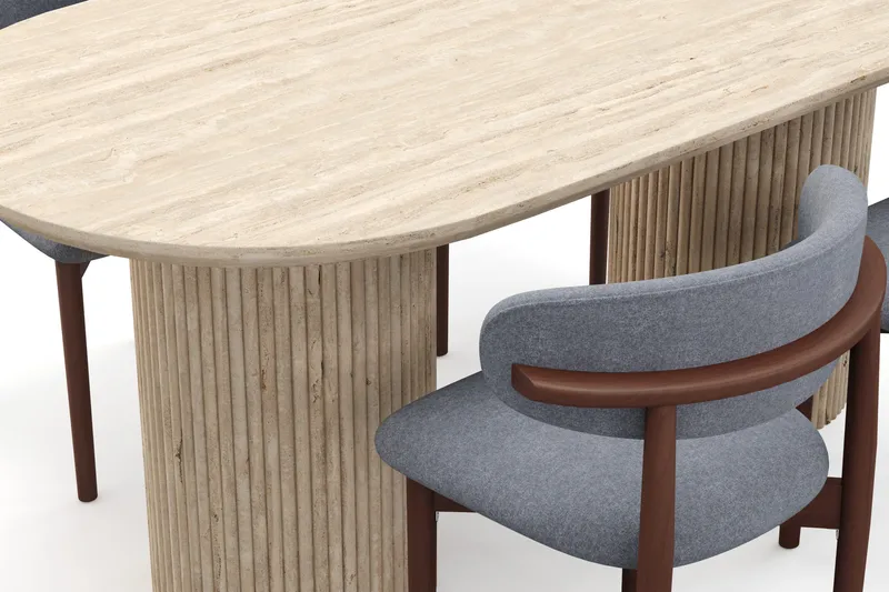 Uppveda Ruokapöytä travertiinin näköinen 4 Jaiveer ruokatuolilla - Beige - Huonekalut - Pöytä & ruokailuryhmä - Ruokailuryhmä