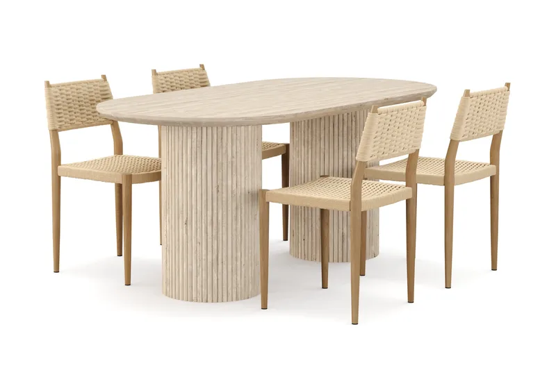 Uppveda Ruokapöytä travertiinin näköinen 4 Jamna ruokatuolilla, Beige