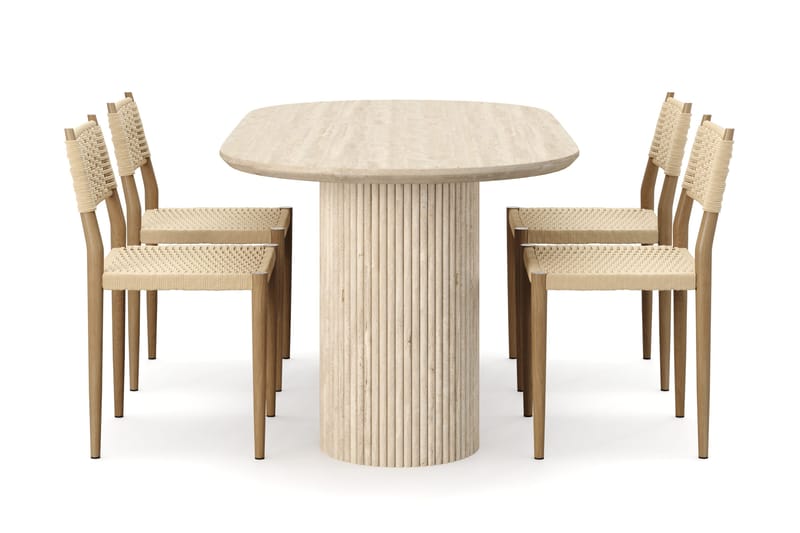 Uppveda Ruokapöytä travertiinin näköinen 4 Jamna ruokatuolilla - Beige - Huonekalut - Pöytä & ruokailuryhmä - Ruokailuryhmä