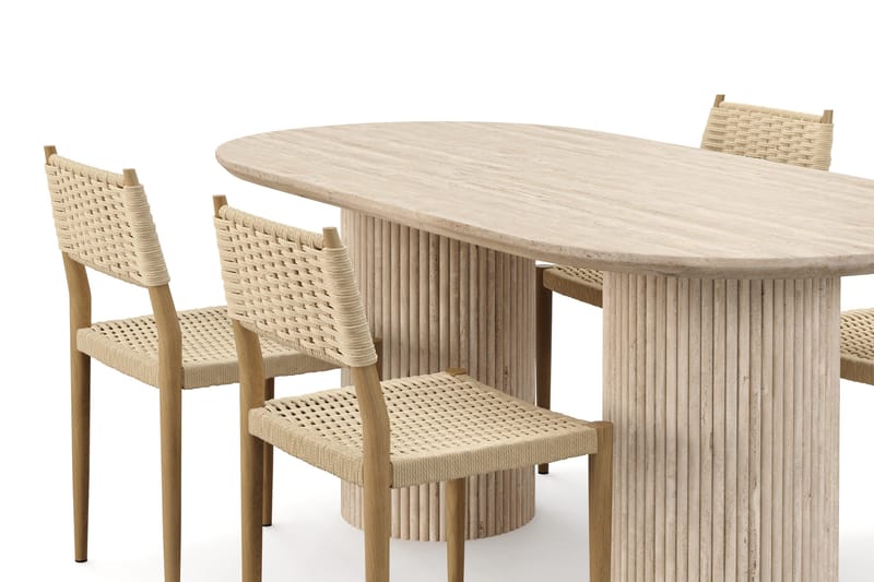 Uppveda Ruokapöytä travertiinin näköinen 4 Jamna ruokatuolilla - Beige - Huonekalut - Pöytä & ruokailuryhmä - Ruokailuryhmä
