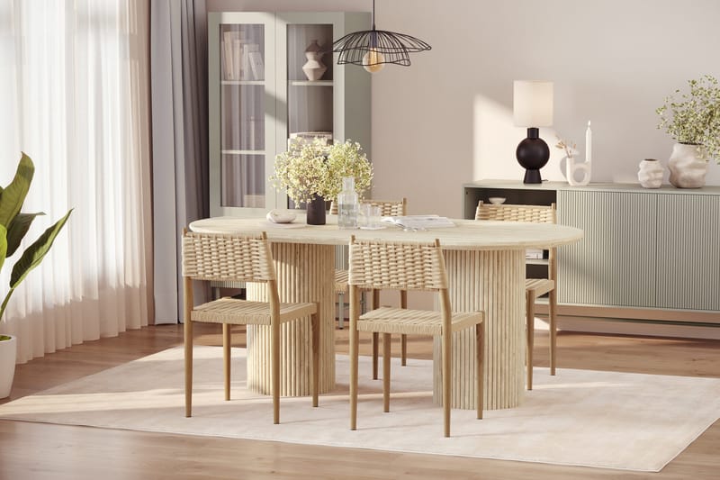 Uppveda Ruokapöytä travertiinin näköinen 4 Jamna ruokatuolilla - Beige - Huonekalut - Pöytä & ruokailuryhmä - Ruokailuryhmä