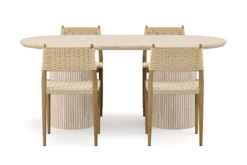 Uppveda Ruokapöytä travertiinin näköinen 4 Jamna ruokatuolilla - Beige - Huonekalut - Pöytä & ruokailuryhmä - Ruokailuryhmä