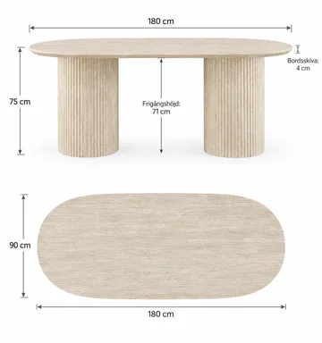 Uppveda-soikea ruokapöytä, 180 × 90 cm, travertiinin näköinen - Beige - Huonekalut - Pöytä & ruokailuryhmä - Ruokapöydät & keittiön pöydät