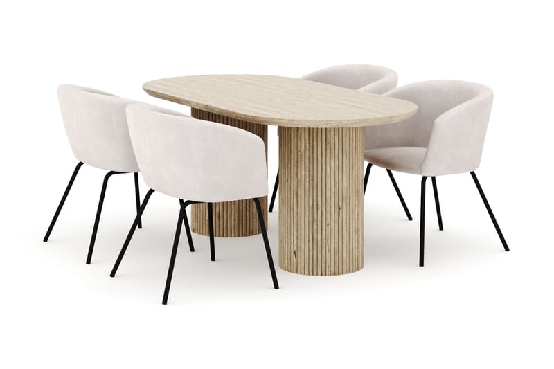 Uppveda Soikea Ruokapöytä 180x90 cm ja 4 Berit Tuolia - Beige - Huonekalut - Pöytä & ruokailuryhmä - Ruokailuryhmä