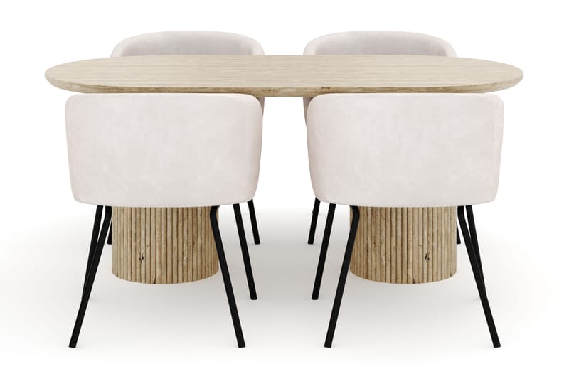 Uppveda Soikea Ruokapöytä 180x90 cm ja 4 Berit Tuolia - Beige - Huonekalut - Pöytä & ruokailuryhmä - Ruokailuryhmä