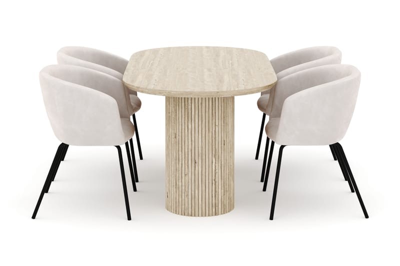 Uppveda Soikea Ruokapöytä 180x90 cm ja 4 Berit Tuolia - Beige - Huonekalut - Pöytä & ruokailuryhmä - Ruokailuryhmä