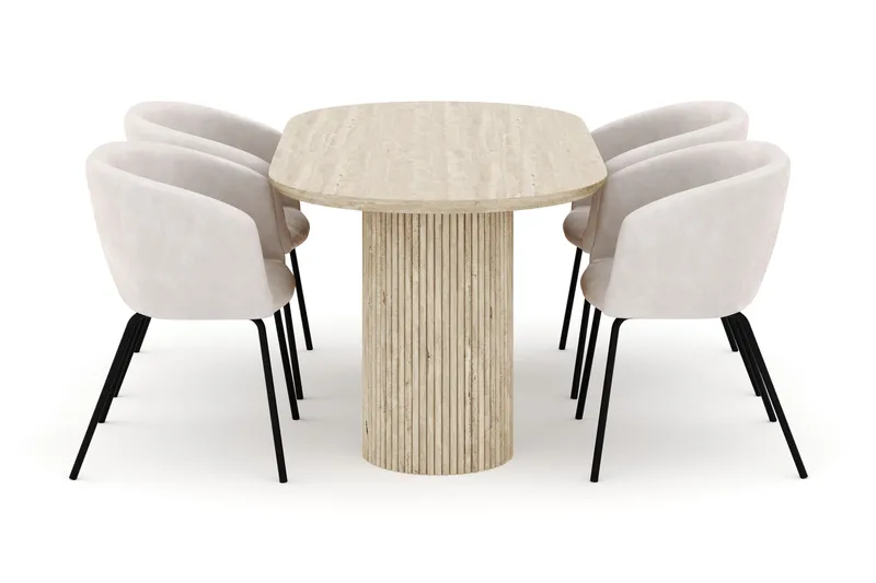 Uppveda Soikea Ruokapöytä 180x90 cm ja 4 Berit Tuolia - Beige - Huonekalut - Pöytä & ruokailuryhmä - Ruokailuryhmä