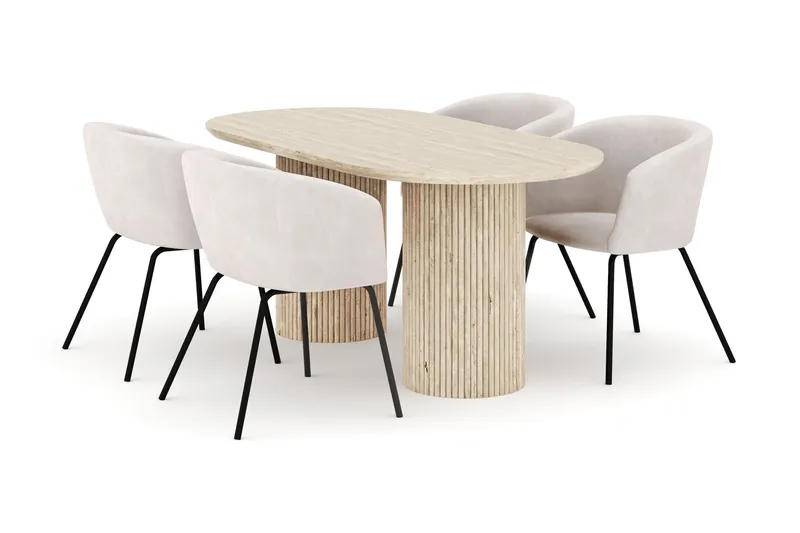Uppveda Soikea Ruokapöytä 180x90 cm ja 4 Berit Tuolia, Beige