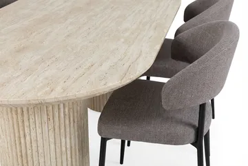 Uppveda soikea ruokapöytä 180x90 cm ja 4 greigenväristä Sawako-tuolia - Travertiini/Greige - Huonekalut - Pöytä & ruokailuryhmä - Ruokailuryhmä
