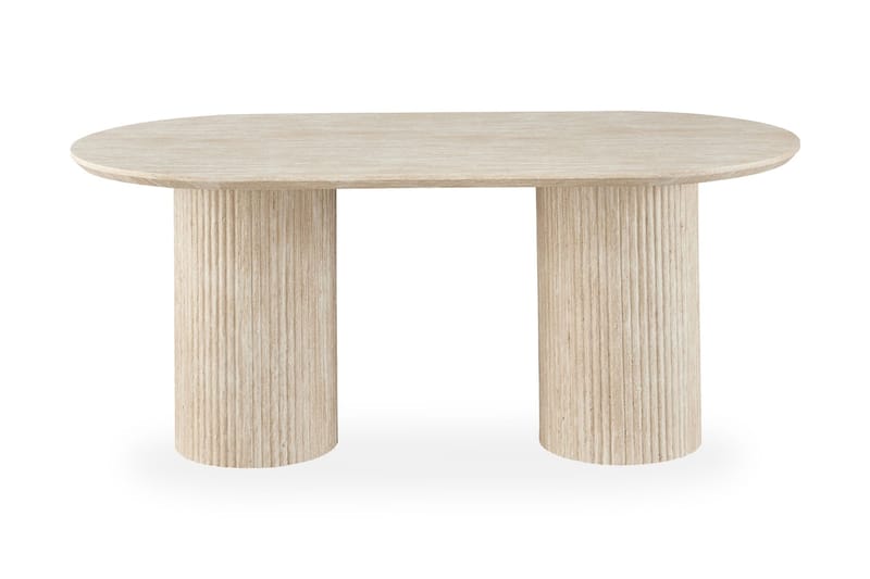 Uppveda soikea ruokapöytä 180x90 cm ja 4 greigenväristä Sawako-tuolia - Travertiini/Greige - Huonekalut - Pöytä & ruokailuryhmä - Ruokailuryhmä