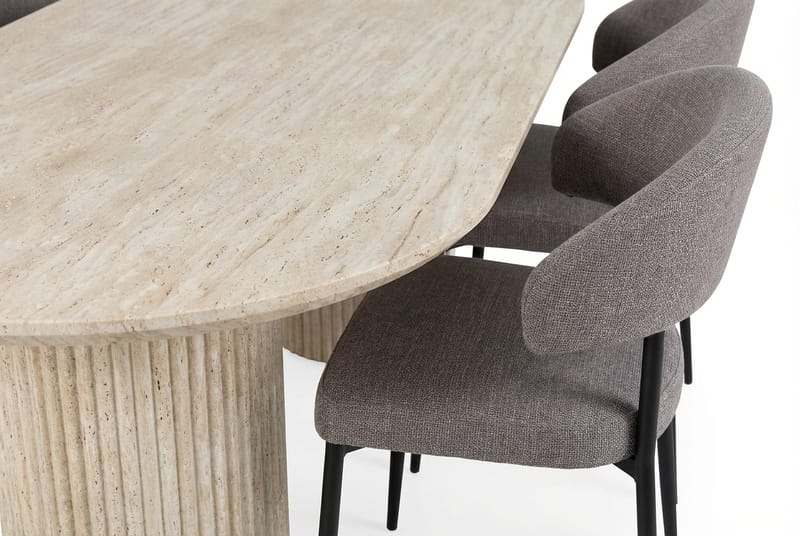 Uppveda Soikea Ruokapöytä 180x90 cm ja 4 Sawako Greige Tuolia - Travertiini, Greige - Huonekalut - Pöytä & ruokailuryhmä - Ruokailuryhmä