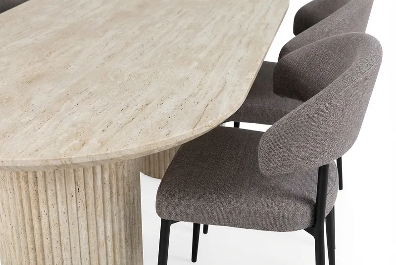 Uppveda Soikea Ruokapöytä 180x90 cm ja 4 Sawako Greige Tuolia - Travertiini, Greige - Huonekalut - Pöytä & ruokailuryhmä - Ruokailuryhmä