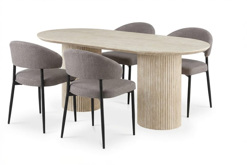 Uppveda Soikea Ruokapöytä 180x90 cm ja 4 Sawako Greige Tuolia, Travertiini, Greige