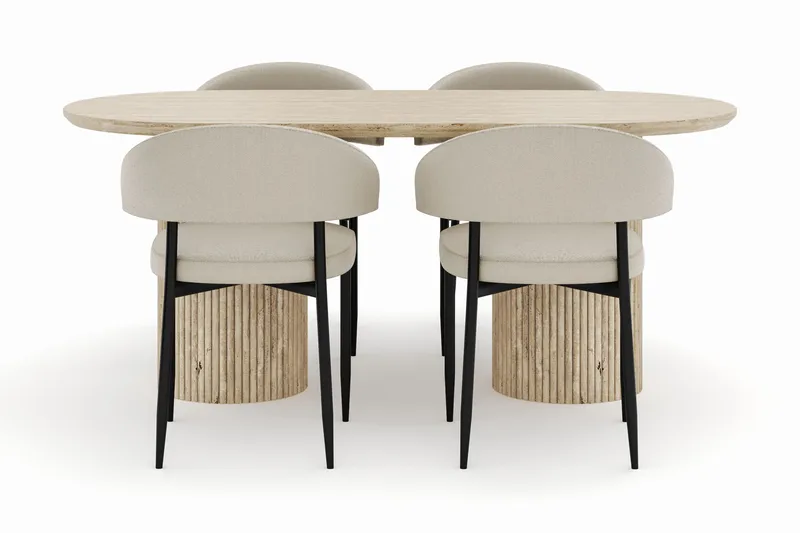 Uppveda Soikea Ruokapöytä 180x90 cm ja 4 Sawako Tuolia - Beige - Huonekalut - Pöytä & ruokailuryhmä - Ruokailuryhmä