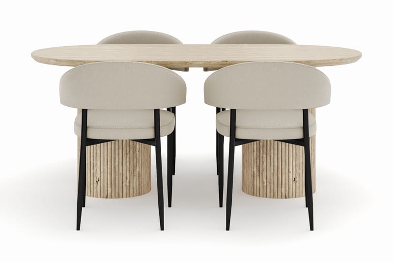 Uppveda Soikea Ruokapöytä 180x90 cm ja 4 Sawako Tuolia - Beige - Huonekalut - Pöytä & ruokailuryhmä - Ruokailuryhmä