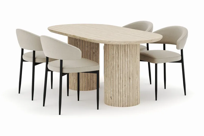 Uppveda Soikea Ruokapöytä 180x90 cm ja 4 Sawako Tuolia, Beige