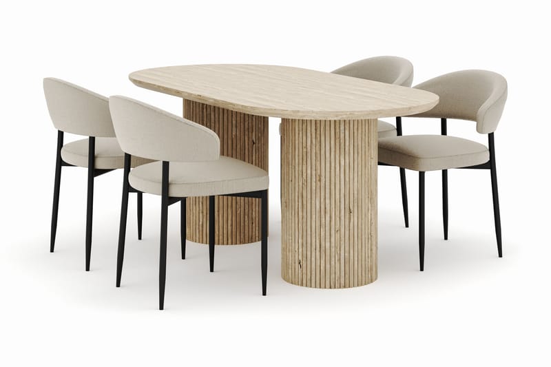 Uppveda Soikea Ruokapöytä 180x90 cm ja 4 Sawako Tuolia - Beige - Huonekalut - Pöytä & ruokailuryhmä - Ruokailuryhmä