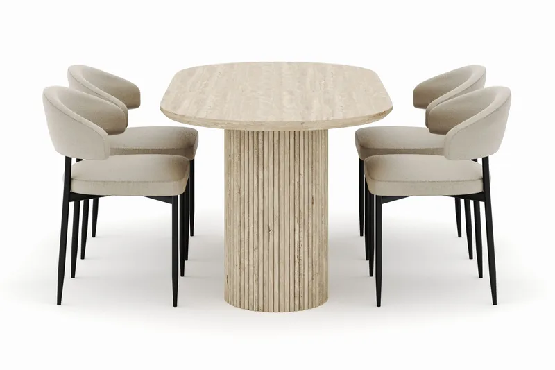 Uppveda Soikea Ruokapöytä 180x90 cm ja 4 Sawako Tuolia - Beige - Huonekalut - Pöytä & ruokailuryhmä - Ruokailuryhmä