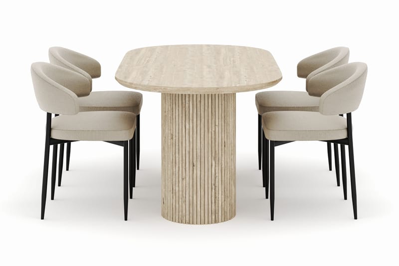Uppveda Soikea Ruokapöytä 180x90 cm ja 4 Sawako Tuolia - Beige - Huonekalut - Pöytä & ruokailuryhmä - Ruokailuryhmä