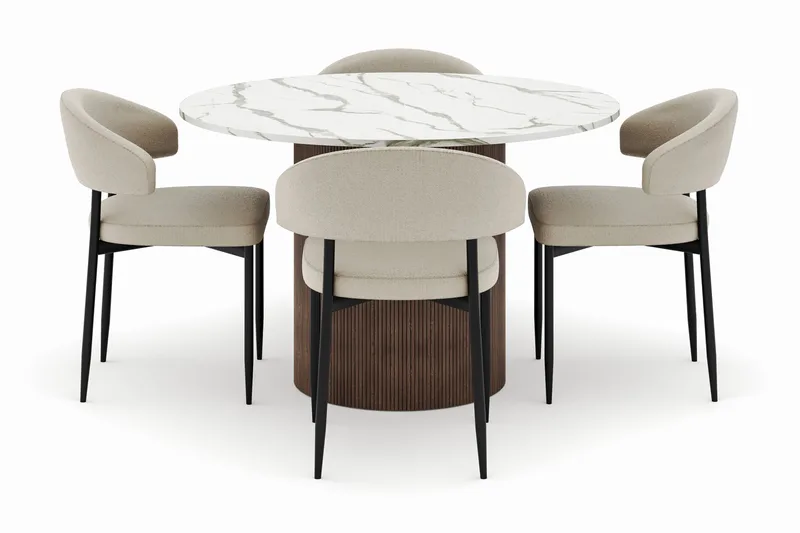 Uppveda Pyöreä Ruokapöytä 120 cm ja 4 Sawako Tuolia - Ruskea - Huonekalut - Pöytä & ruokailuryhmä - Ruokailuryhmä