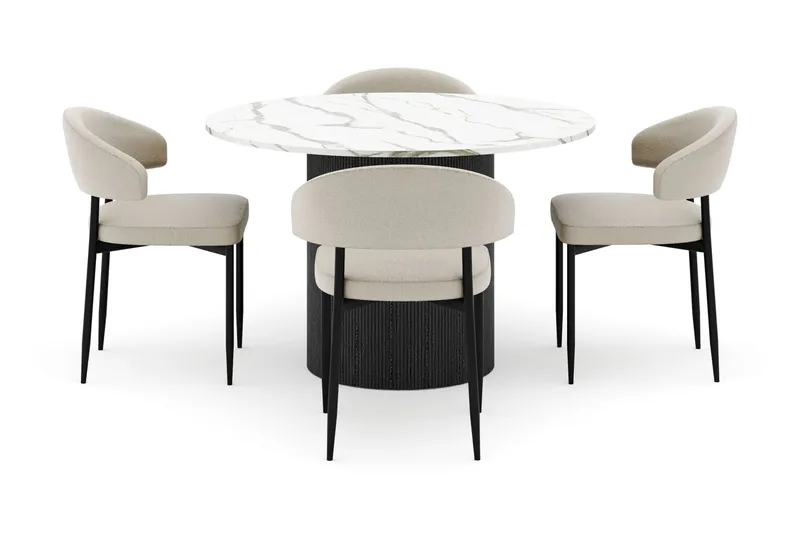 Uppveda Pyöreä Ruokapöytä 120 cm ja 4 Sawako Tuolia - Musta/Valkoinen - Huonekalut - Pöytä & ruokailuryhmä - Ruokailuryhmä