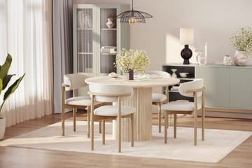 Uppveda Pyöreä ruokapöytä 120 cm travertiinin näköinen 4 Jaiveer ruokatuolilla - Beige - Huonekalut - Pöytä & ruokailuryhmä - Ruokailuryhmä