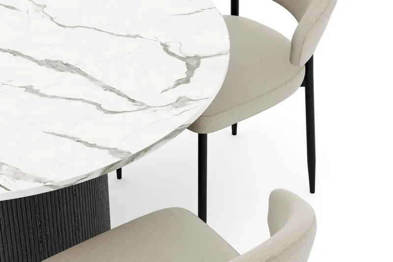 Uppveda Pyöreä Ruokapöytä 120 cm ja 4 Sawako Tuolia - Musta/Valkoinen - Huonekalut - Pöytä & ruokailuryhmä - Ruokailuryhmä