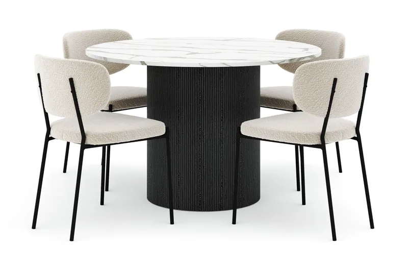 Uppveda Pyöreä Ruokapöytä 120 cm ja 4 Gemmiano Tuolia - Musta/Valkoinen - Huonekalut - Pöytä & ruokailuryhmä - Ruokailuryhmä