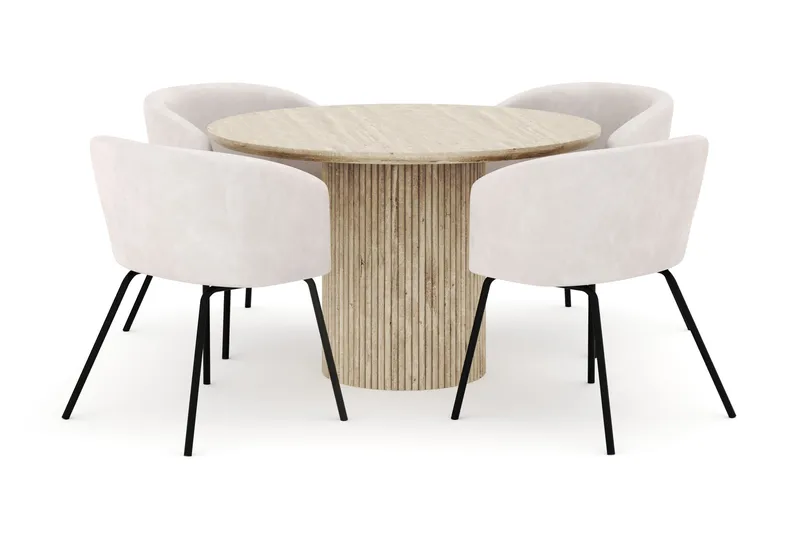 Uppveda Pyöreä Ruokapöytä 120 cm ja 4 Berit Tuolia, Beige