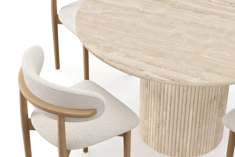 Uppveda Pyöreä ruokapöytä 120 cm travertiinin näköinen 4 Jaiveer ruokatuolilla - Beige - Huonekalut - Pöytä & ruokailuryhmä - Ruokailuryhmä