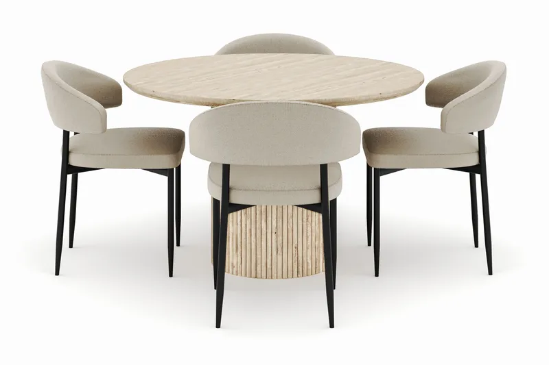 Uppveda Pyöreä Ruokapöytä 120 cm ja 4 Sawako Tuolia - Beige - Huonekalut - Pöytä & ruokailuryhmä - Ruokailuryhmä
