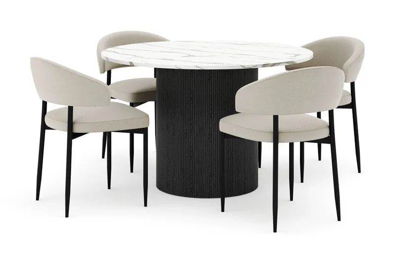 Uppveda Pyöreä Ruokapöytä 120 cm ja 4 Sawako Tuolia, Musta/Valkoinen