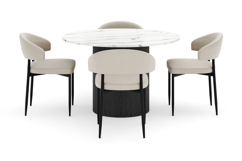 Uppveda Pyöreä Ruokapöytä 120 cm ja 4 Sawako Tuolia - Musta/Valkoinen - Huonekalut - Pöytä & ruokailuryhmä - Ruokailuryhmä