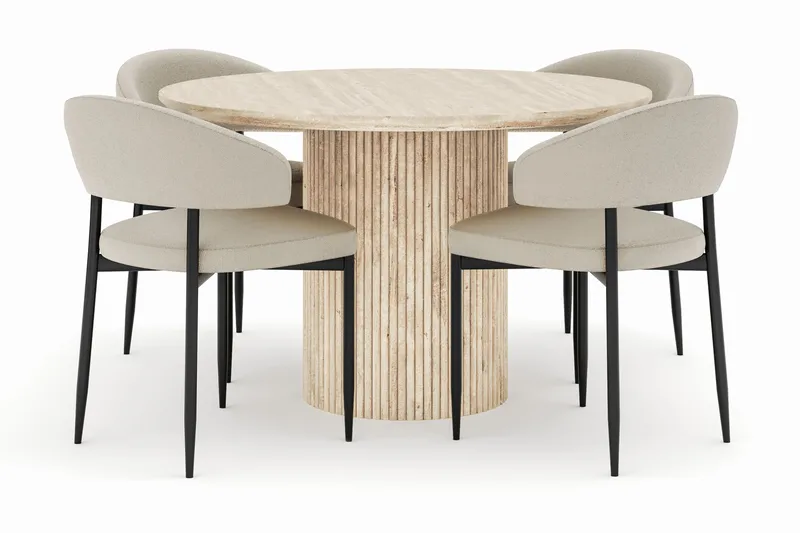 Uppveda Pyöreä Ruokapöytä 120 cm ja 4 Sawako Tuolia, Beige
