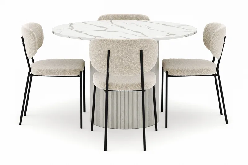 Uppveda Pyöreä Ruokapöytä 120 cm ja 4 Gemmiano Tuolia - Valkoinen - Huonekalut - Pöytä & ruokailuryhmä - Ruokailuryhmä