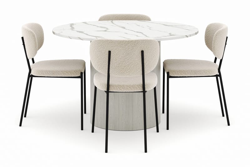 Uppveda Pyöreä Ruokapöytä 120 cm ja 4 Gemmiano Tuolia - Valkoinen - Huonekalut - Pöytä & ruokailuryhmä - Ruokailuryhmä