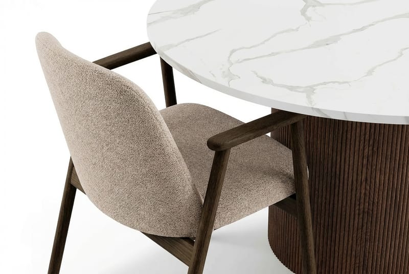 Uppveda Pyöreä Ruokapöytä 120 cm 4 Reciclar Ruokatuolilla - Valkoinen/Ruskea/Greige - Huonekalut - Pöytä & ruokailuryhmä - Ruokailuryhmä