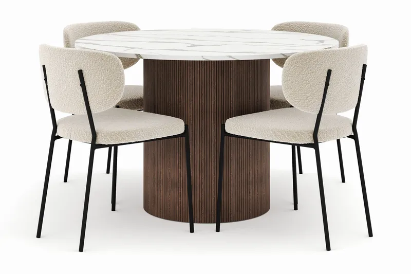 Uppveda Pyöreä Ruokapöytä 120 cm ja 4 Gemmiano Tuolia - Ruskea - Huonekalut - Pöytä & ruokailuryhmä - Ruokailuryhmä