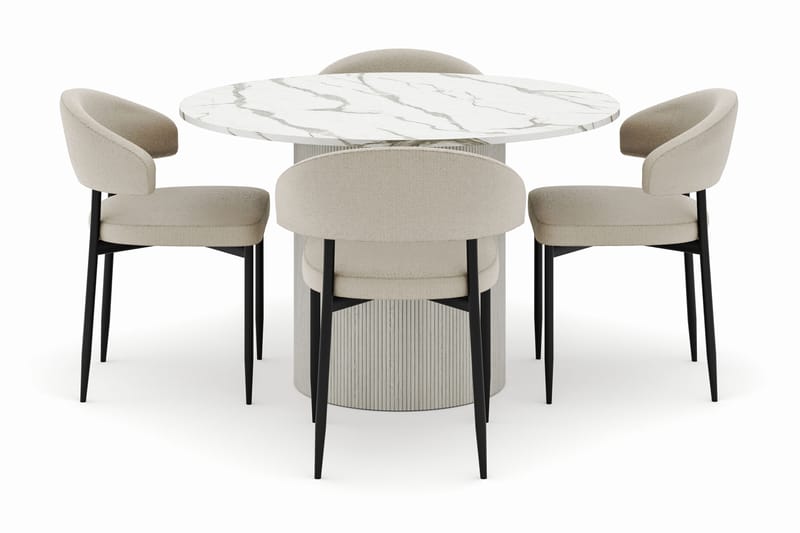 Uppveda Pyöreä Ruokapöytä 120 cm ja 4 Sawako Tuolia - Valkoinen - Huonekalut - Pöytä & ruokailuryhmä - Ruokailuryhmä