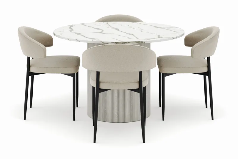Uppveda Pyöreä Ruokapöytä 120 cm ja 4 Sawako Tuolia - Valkoinen - Huonekalut - Pöytä & ruokailuryhmä - Ruokailuryhmä
