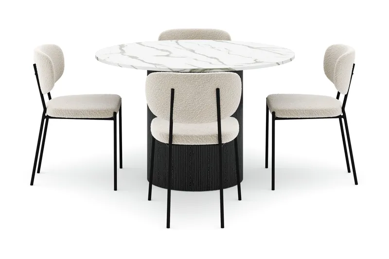 Uppveda Pyöreä Ruokapöytä 120 cm ja 4 Gemmiano Tuolia - Musta/Valkoinen - Huonekalut - Pöytä & ruokailuryhmä - Ruokailuryhmä