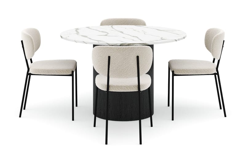 Uppveda Pyöreä Ruokapöytä 120 cm ja 4 Gemmiano Tuolia - Musta/Valkoinen - Huonekalut - Pöytä & ruokailuryhmä - Ruokailuryhmä