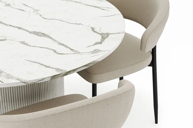 Uppveda Pyöreä Ruokapöytä 120 cm ja 4 Sawako Tuolia - Valkoinen - Huonekalut - Pöytä & ruokailuryhmä - Ruokailuryhmä