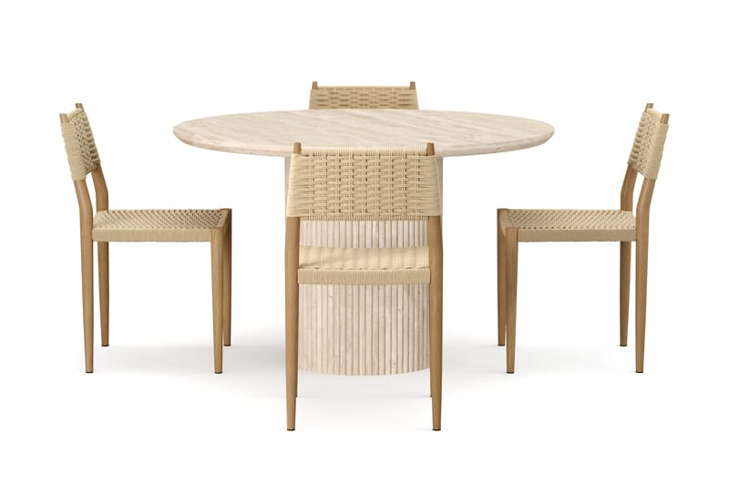 Uppveda Pyöreä ruokapöytä 120 cm travertiinin näköinen 4 Jamna ruokatuolilla - Beige - Huonekalut - Pöytä & ruokailuryhmä - Ruokailuryhmä