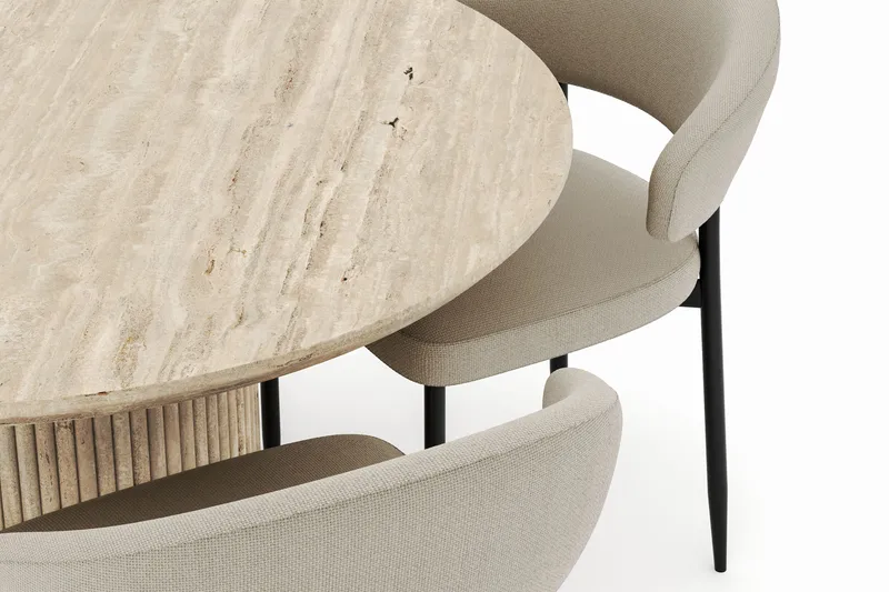 Uppveda Pyöreä Ruokapöytä 120 cm ja 4 Sawako Tuolia - Beige - Huonekalut - Pöytä & ruokailuryhmä - Ruokailuryhmä